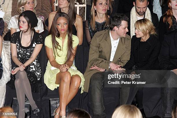 Actress Rachel Bilson, singer Rihanna, Joel Madden and Nicole Richie attend the Zac Posen Fall 2007 fashion show during Mercedes-Benz fashion Week at...