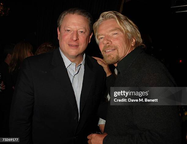 Al Gore and Richard Branson attend the Virgin Media launch party, at Cirque Hippodrome on February 8, 2007 in London, England.