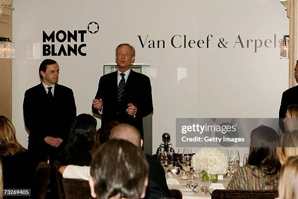 President and CEO of Van Cleef & Arples USA Emmanual Perrin, model Franziska Knuppe and President and CEO of Van Cleef & Arples Europe Stanislas de...