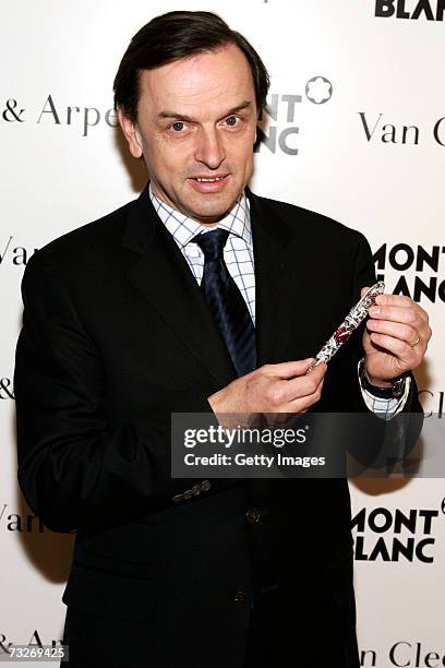 President and CEO of Van Cleef & Arples Europe Stanislas de Quercize displays the Montblanc and Van Cleef & Arpels "Mystery Masterpiece" on February...