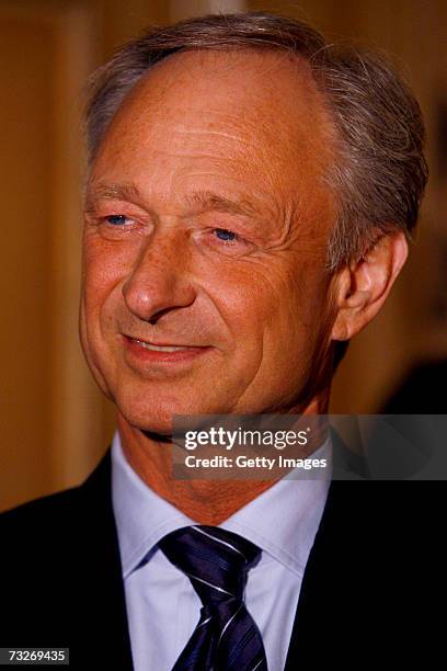 Managing director of Montblanc Lutz Bethge poses while unveiling the Montblanc and Van Cleef & Arpels "Mystery Masterpiece" on February 8, 2007 in...