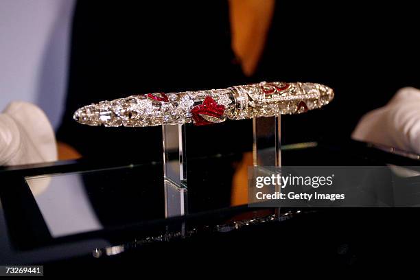 The Montblanc and Van Cleef & Arpels "Mystery Masterpiece" is displayed on February 8, 2007 in New York City. The limited edition Mystery Masterpice...