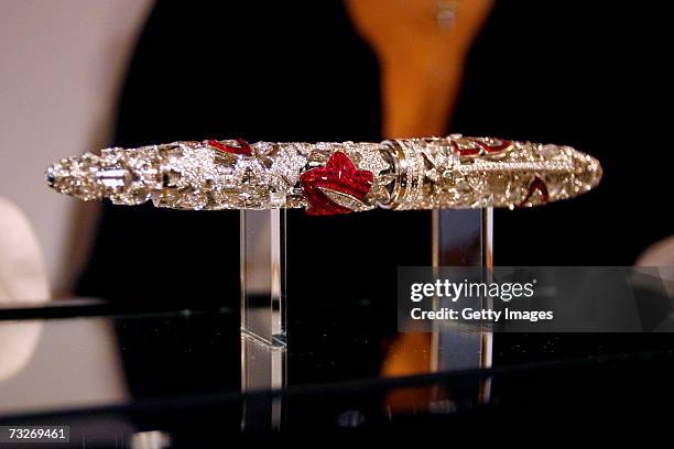 The Montblanc and Van Cleef & Arpels "Mystery Masterpiece" is displayed on February 8, 2007 in New York City. The limited edition Mystery Masterpice...