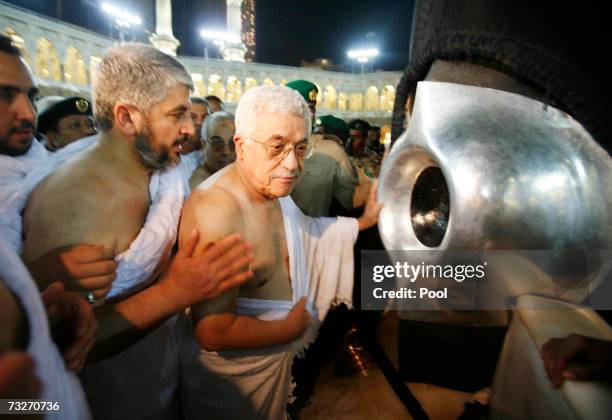 Palestinian president Mahmoud Abbas and Hamas leader Khaled Meshaal perform the Umrah, on February 9, 2007 in Mecca, Saudi Arabia. Abbas and Meshaal...