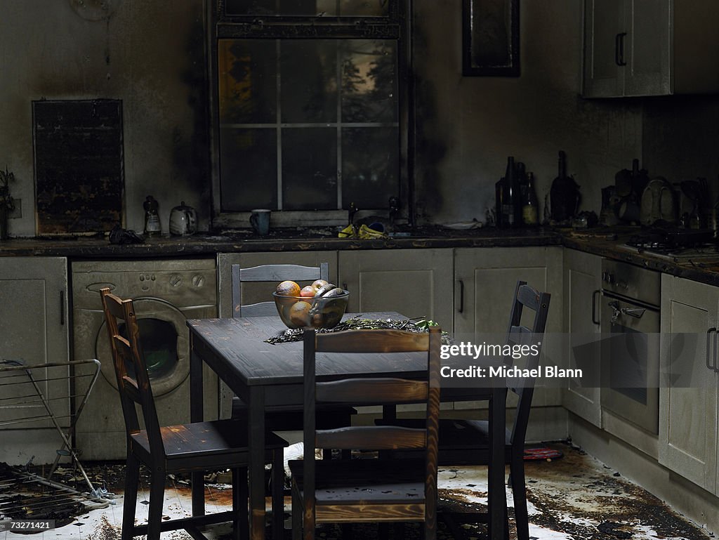 Domestic kitchen burnt in fire