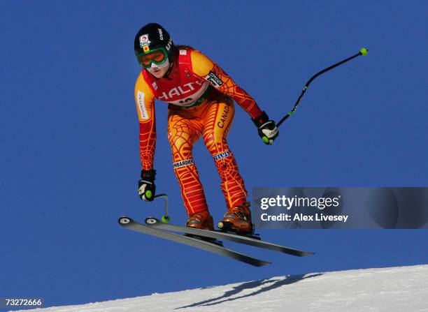 Brigitte Acton of Canada competes during the Womens Super Combined Downhill on day seven of the FIS World Ski Championships on February 9, 2007 in...