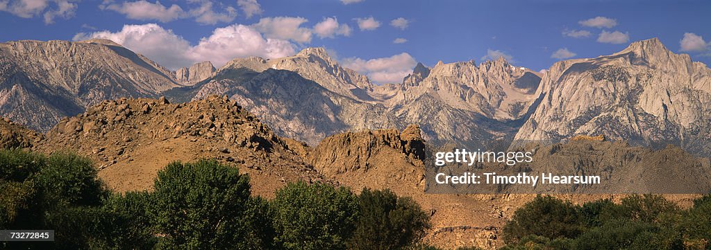 "USA, California, Sierra Nevada Mountains, near Lone Pine, mountains with hills and trees"