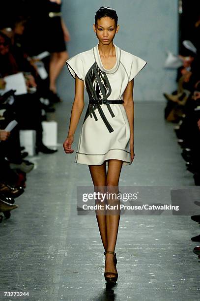 Model walks the runway during the Derek Lam 2007 fashion show during Mercedes-Benz Fashion Week at The Tunnel February 6, 2007 in New York City.