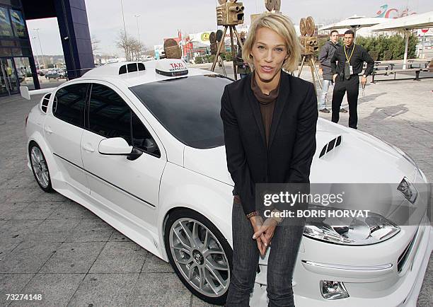 Sweden's actress Emma Sjoberg poses 09 February 2007 in the southern city of Marseille, before the premiere of "Taxi 4", a film directed by French...