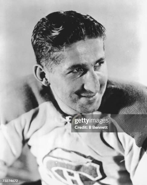 Portrait of Canadian professional ice hockey player Elmer Lach, 1940s or early 1950s. Lach played for Montreal from 1940 to 1954.