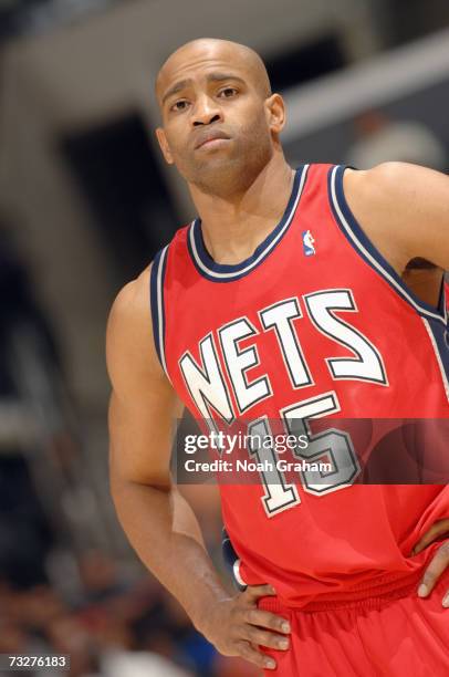 Vince Carter of the New Jersey Nets stands on the court during the game against the Los Angeles Clippers on January 25, 2007 at Staples Center in Los...