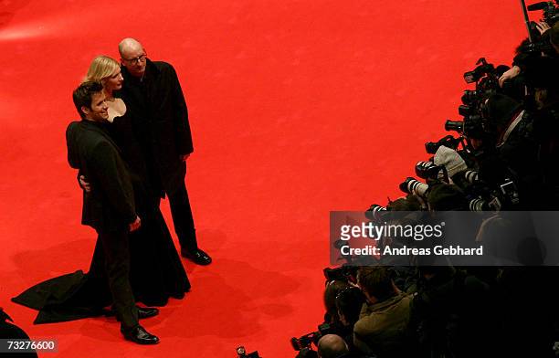 Director Steven Soderbergh, actors Cate Blanchett and Christian Oliver attend the premiere of the movie 'The Good German' during the 57th Berlin...