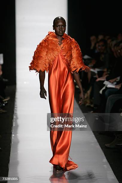 Model walks the runway at the Chado By Ralph Rucci Fall 2007 fashion show during Mercedes-Benz fashion in The Tent in Bryant Park Week February 9,...