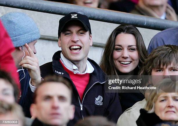 Prince Harry and Prince William and Kate Middleton cheer on the English team during the RBS Six Nations Championship match between England and Italy...