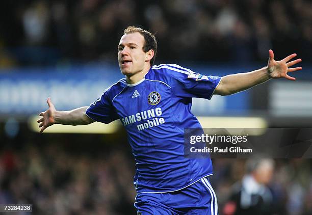 Arjen Robben of Chelsea celebrates as his shot deflects off of Abel Xavier of Middlesbrough for their second goal during the Barclays Premiership...