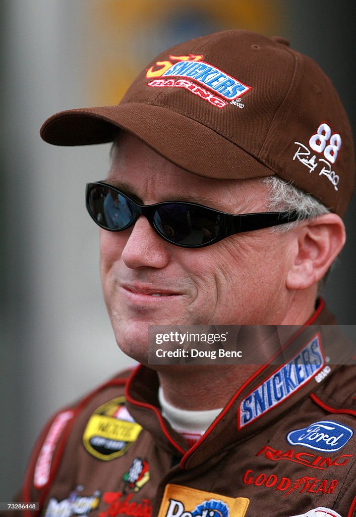 Nascar Driver Rudd Ricky Rudd, driver of the Snickers Ford, looks on while in the... News ...