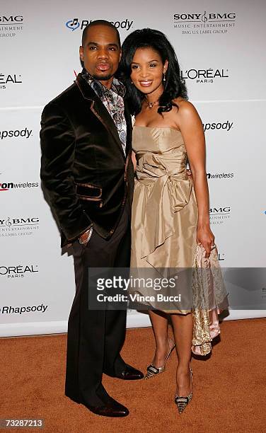 Singer Kirk Franklin and wife Tammy Collins arrive at the Clive Davis pre-Grammy party held at the Beverly Hilton on February 10, 2007 in Beverly...