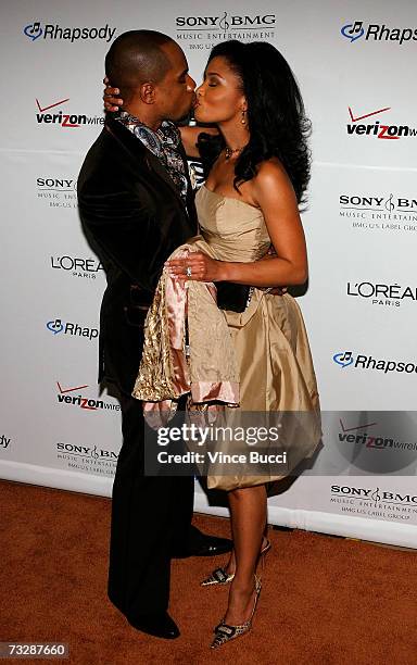 Singer Kirk Franklin and wife Tammy Collins arrive at the Clive Davis pre-Grammy party held at the Beverly Hilton on February 10, 2007 in Beverly...