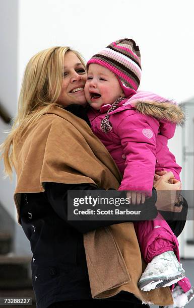 Princess Maxima of the Netherlands poses for photographs with her daughter Princess Alexia at the start of their annual Austrian skiing holiday on...