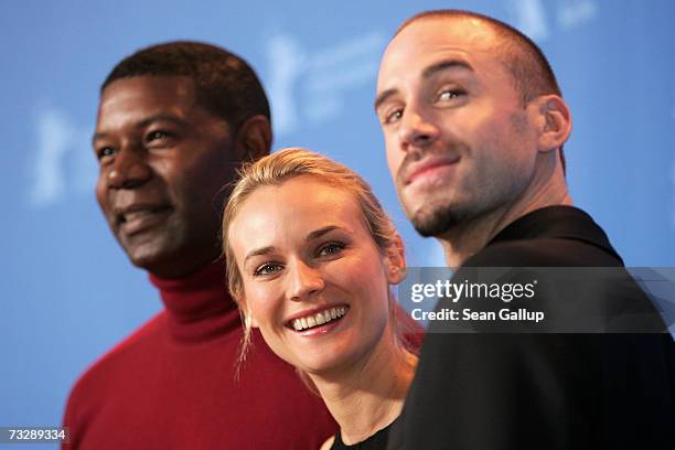 Actors Dennis Haysbert, Diane Kruger and Joseph Fiennes attend the photocall to promote the movie 'Goodbye Bafana' during the 57th Berlin...