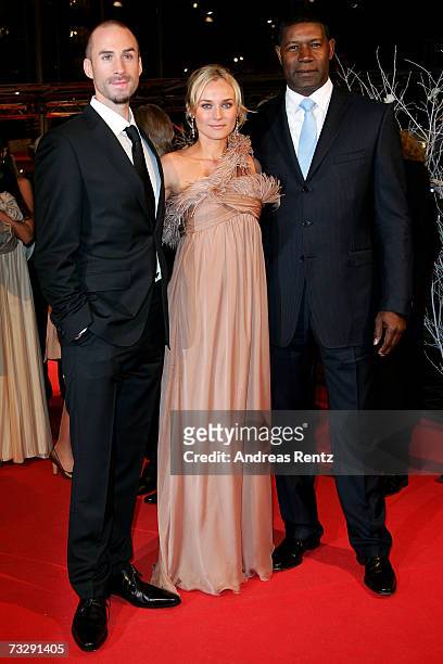 Actor Joseph Fiennes , Actress Diane Kruger and Actor Dennis Haysbert pose as they arrive to attend the premiere to promote the movie 'Goodbye...