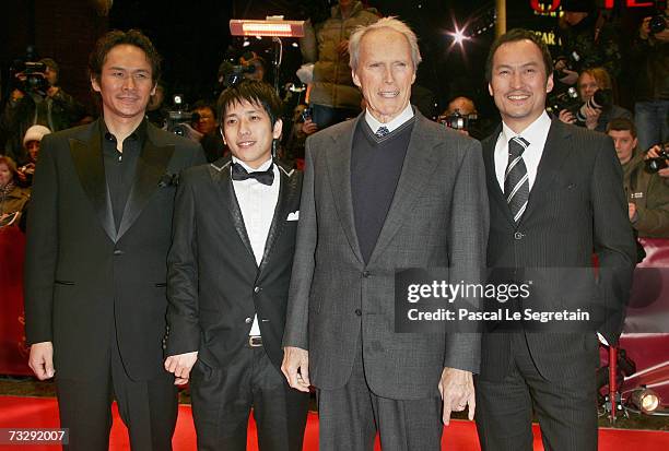 Actors Tsuyoshi Ihara, Kazunari Ninomiya, director Clint Eastwood and actor Ken Watanabe attend the premiere to promote the movie 'Letters From Iwo...