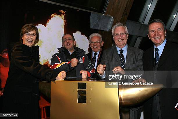 President of TOROC Valentino Castellani , President of Piemonte Region Mercedes Bresso and other members of Toroc pose at the opening ceremony for...