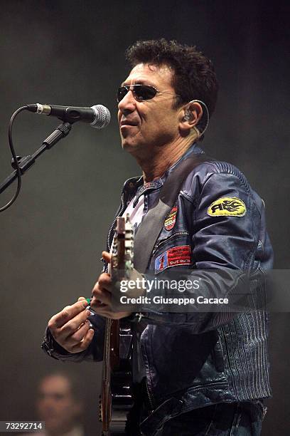 Italian singer Edoardo Bennato performs on stage at the One year after the Olympic Games cermony in Piazza Castello on Febrary 10, 2007 in Turin,...