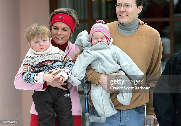 Princess Laurentien of the Netherlands , holds her son the Count of Orange Claus-Casimir as Prince Constantijn holds their daughter Countess of...