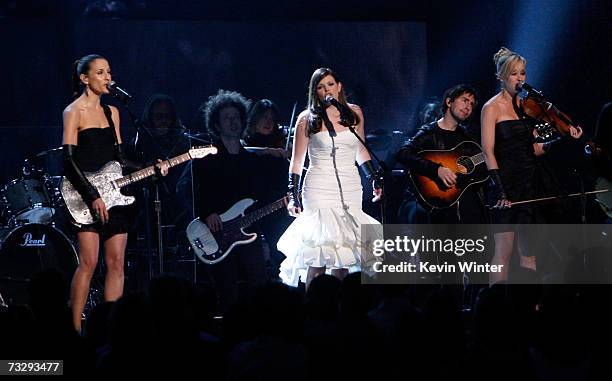The Dixie Chicks perform "Not Ready to Play Nice" onstage at the 49th Annual Grammy Awards at the Staples Center on February 11, 2007 in Los Angeles,...