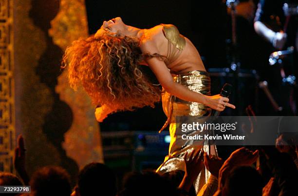 Singer Shakira performs "Hips Don't Lie" onstage at the 49th Annual Grammy Awards at the Staples Center on February 11, 2007 in Los Angeles,...