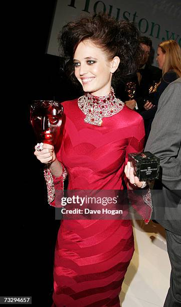 Actress Eva Green poses with The Orange Rising Star Award at The Orange British Academy Film Awards at the Royal Opera House on February 11, 2007 in...