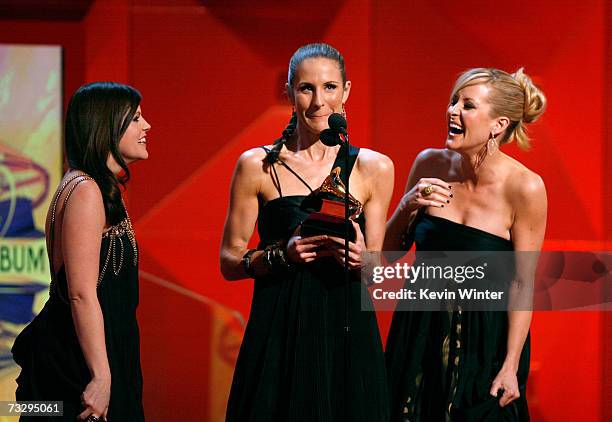 Musicians Natalie Maines, Martie Maguire, Emily Robinson of The Dixie Chicks accept the award for Best Country Performance by a Duo or Group with...