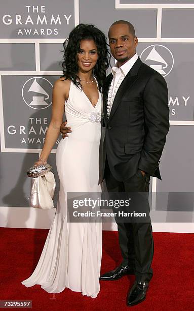 Singer Kirk Franklin and wife Tammy Collins arrive at the 49th Annual Grammy Awards at the Staples Center on February 11, 2007 in Los Angeles,...