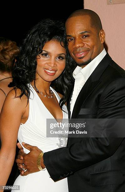 Musician Kirk Franklin and wife arrives at the Sony/BMG Grammy party held at the Beverly Hills Hotel on February 11, 2007 in Beverly Hills,...