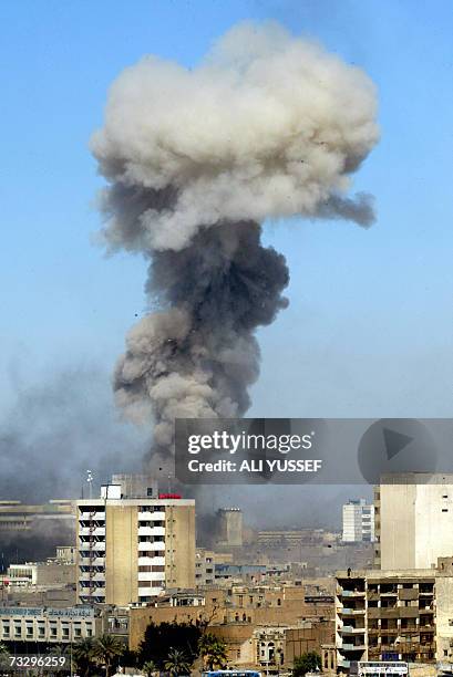 Thick smoke rises from the site of an explosion in central Baghdad, 12 February 2007. A massive explosion erupted in downtown Baghdad today in an...