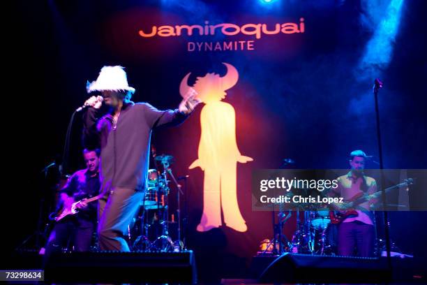 Jamiroquai performing exclusive tracks from their latest album Dynamite at the Sonybmg sales conference. Shaw Theatre, London. 15/03/05