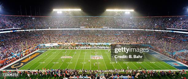 The Indianapolis Colts kick off against the Chicago Bears during Super Bowl XLI on February 4, 2007 at Dolphin Stadium in Miami Gardens, Florida. The...