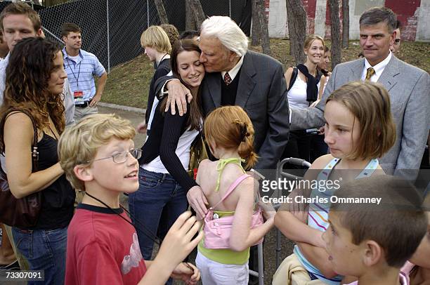 Evangelist Billy Graham greets followers during his New York Crusade at Flushing Meadows Park on June 24, 2005 in Queens, New York. Graham has...