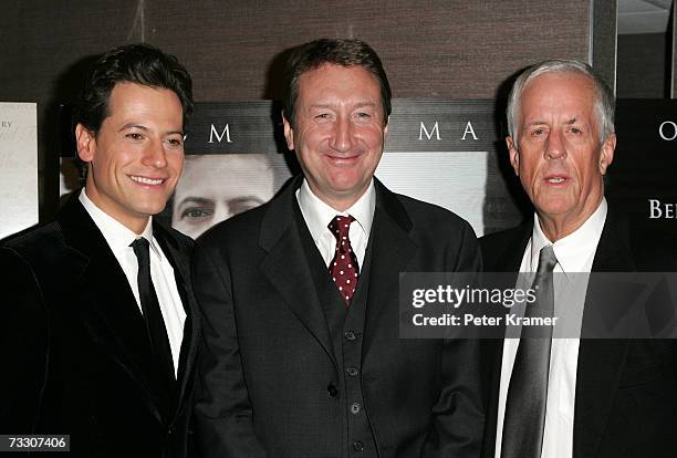 Actor Ioan Gruffudd, screenwriter Steven Knight and director Michael Apted attend the premiere of "Amazing Grace" on February 12, 2007 in New York...