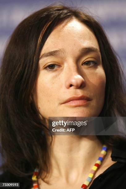 Romanian actress Elina Loewensohn listens during a press conference for the film "Fay Grim" shown in the Panorama section of the 57th Berlinale...