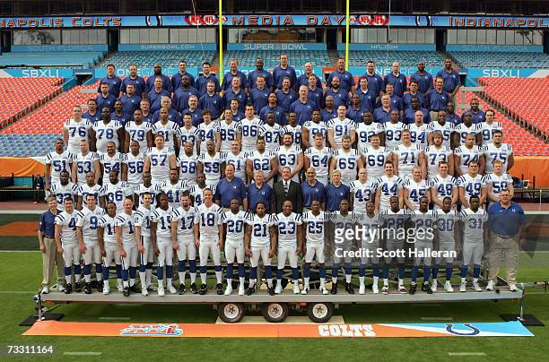 The Indianapolis Colts pose for a team photo during Media Day at Dolphin Stadium on January 30, 2007 in Miami Gardens, Florida.