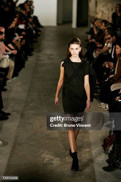 Model walks down the catwalk during Ann-Sophie Back's Autumn/Winter show at London Fashion Week on February 13, 2007 in London, England.