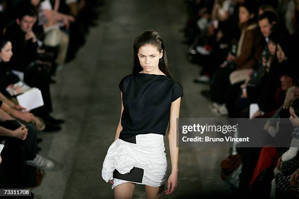 Model poses at the end of the catwalk for Ann-Sophie Back's Autumn/Winter show at London Fashion Week on February 13, 2007 in London, England.