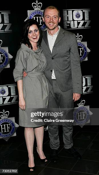 Actor Simon Pegg and his wife Maureen McCann arrive at the world premiere of "Hot Fuzz" at Vue Cinema, Leicester Square on February 13, 2007 in...