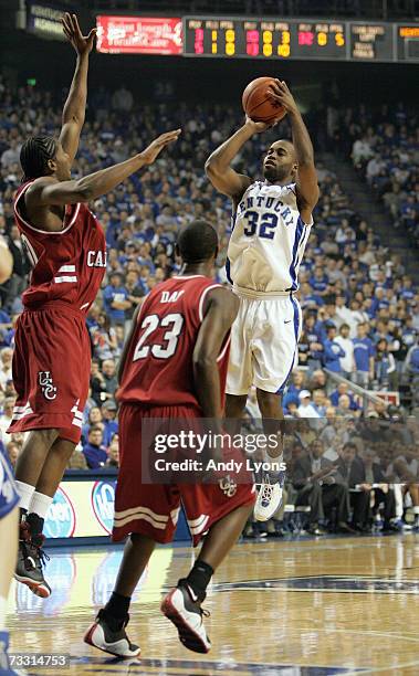 Joe Crawford of the Kentucky Wildcats makes a jumpshot during the game against the South Carolina Gamecocks on Feburary 7, 2007 at Rupp Arena in...