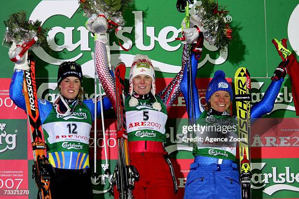 Nicole Hosp from Austria winner of the gold medal, Maria Pietiale-Holmner from Sweden takes the silver medal and Denise Karbon from Italy takes the...