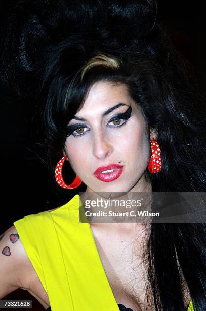 Singer Amy Winehouse arrives at the BRIT Awards 2007 in association with MasterCard at Earls Court on February 14, 2007 in London.