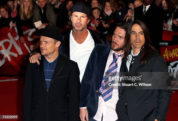Members of the Red Hot Chilli Peppers, Flea, Chad Smith, John Frusciante and Anthony Kiedis arrive at the BRIT Awards 2007 in association with...