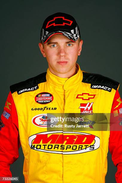 Blake Bjorklund, driver of the Chevrolet, poses during NASCAR Craftsman Truck Series media day at Daytona International Speedway on February 14, 2007...